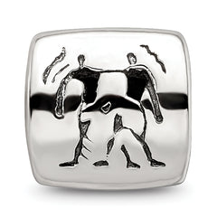 Sterling Silver 925 Gemini Zodiac Bead with Antiqued Finish Solid Cast