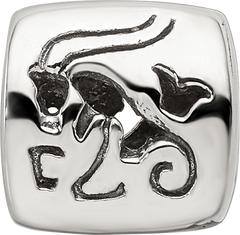Sterling Silver 925 Capricorn Zodiac Bead with Antiqued Finish Vintage Inspired Design