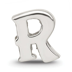 Sterling Silver 925 Polished Letter R Bead with Solid Cast Design