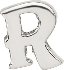 Sterling Silver 925 Polished Letter R Bead with Solid Cast Design