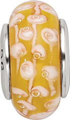 Sterling Silver 925 Hand-Blown Yellow Glass Bead with Antiqued Finish