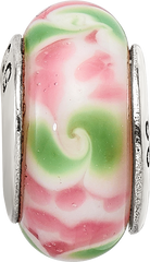 Sophia Jewelers Sterling Silver Glass Bead with Hand-Blown Pink/Green Design