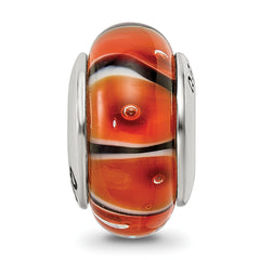 Sterling Silver 925 Hand-Blown Orange Glass Bead with Antiqued Finish