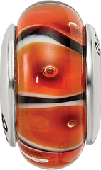 Sterling Silver 925 Hand-Blown Orange Glass Bead with Antiqued Finish