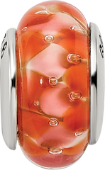 Sterling Silver 925 Hand-Blown Orange Glass Bead with Antiqued Finish