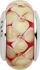 Sterling Silver 925 Yellow Floral Hand-Blown Glass Bead, Antiqued Finish