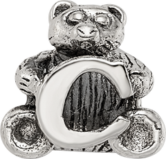 Sterling Silver 925 Antiqued Kids Letter C Bead Polished Solid Design