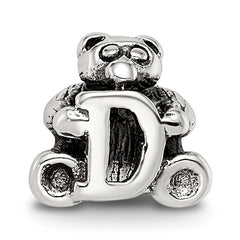 Sterling Silver 925 Kids Letter D Bead with Antiqued Polished Finish
