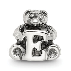 Sterling Silver 925 Kids Letter E Bead with Polished Antique Finish