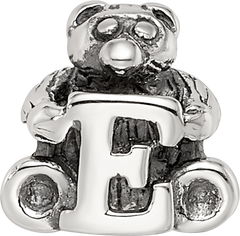 Sterling Silver 925 Kids Letter E Bead with Polished Antique Finish