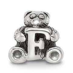 Sterling Silver 925 Kids Letter F Bead with Polished Antique Finish