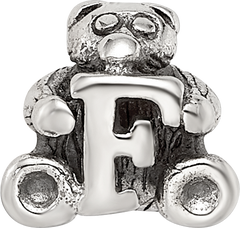 Sterling Silver 925 Kids Letter F Bead with Polished Antique Finish
