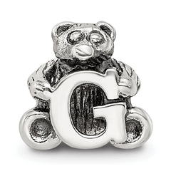 Sterling Silver 925 Kids Letter G Bead with Antiqued Polished Finish