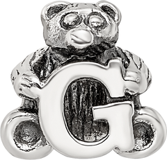 Sterling Silver 925 Kids Letter G Bead with Antiqued Polished Finish