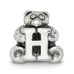 Sterling Silver 925 Kids Letter H Bead with Antique Polished Finish Solid Design
