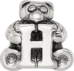 Sterling Silver 925 Kids Letter H Bead with Antique Polished Finish Solid Design