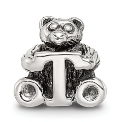 Sterling Silver 925 Antiqued Kids Bead with Polished Finish Letter T