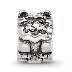 Sterling Silver 925 Lion Bead for Kids with Antiqued Finish Solid Design