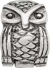 Sterling Silver 925 Kids Owl Clip Bead with Antiqued Finish