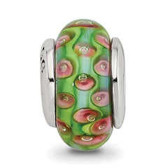 Sterling Silver Reflections Kids Green Blue Hand-blown Glass Bead