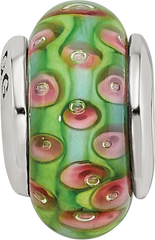 Sterling Silver Reflections Kids Green Blue Hand-blown Glass Bead