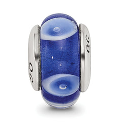 Sophia Jewelers Kids Sterling Silver Glass Bead with Blue and White Dots Pattern