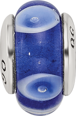 Sophia Jewelers Kids Sterling Silver Glass Bead with Blue and White Dots Pattern