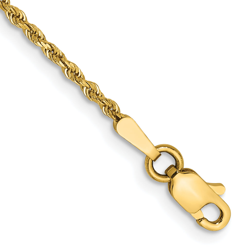 14K Yellow Gold Solid Diamond-Cut Rope Chain Necklace 1.5mm