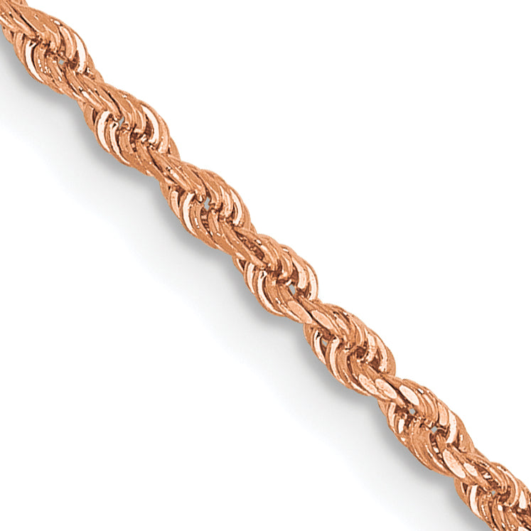14K Rose Gold Solid Diamond-Cut Rope Chain Necklace 1.5mm