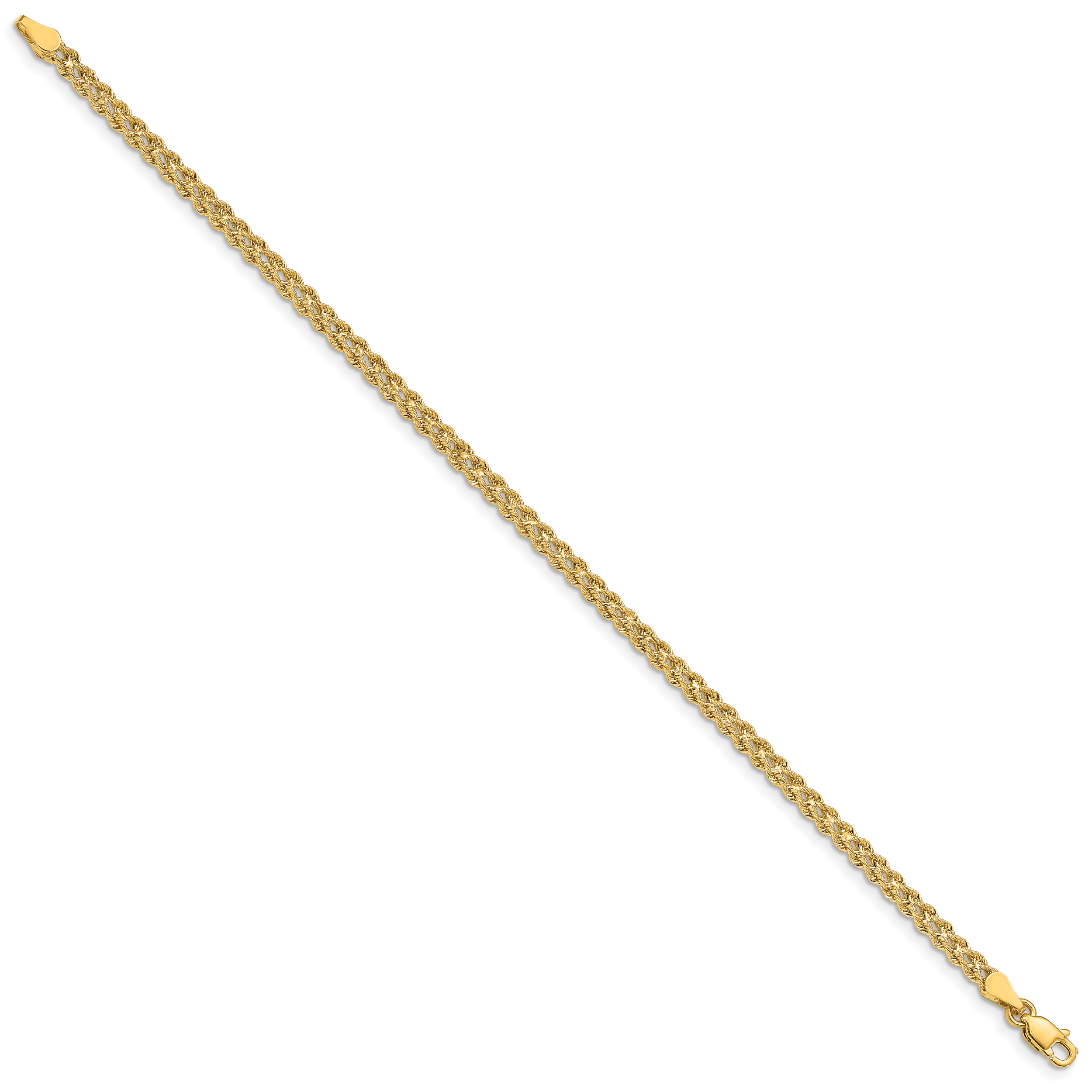 14k 3.0mm Wide Double Strand Rope 8 inch Bracelet