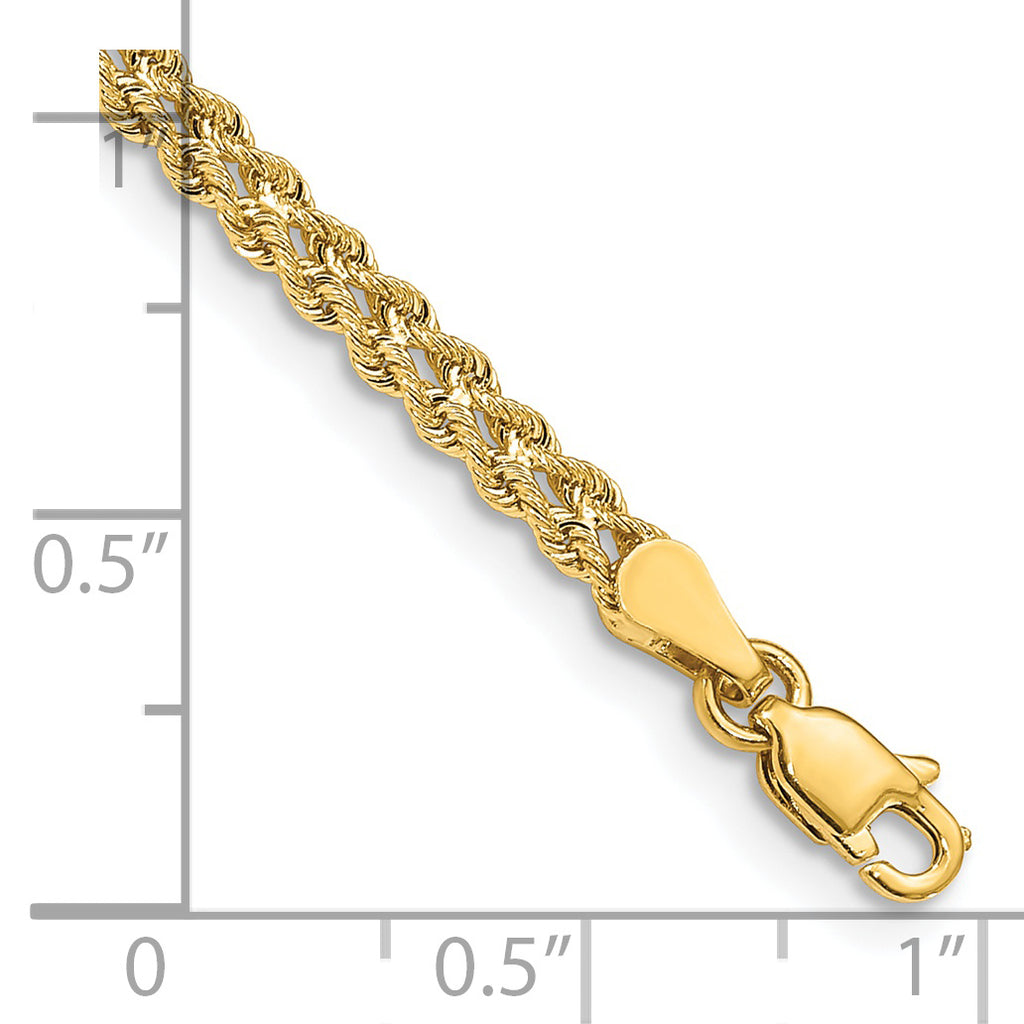 14k 3.0mm Wide Double Strand Rope 8 inch Bracelet