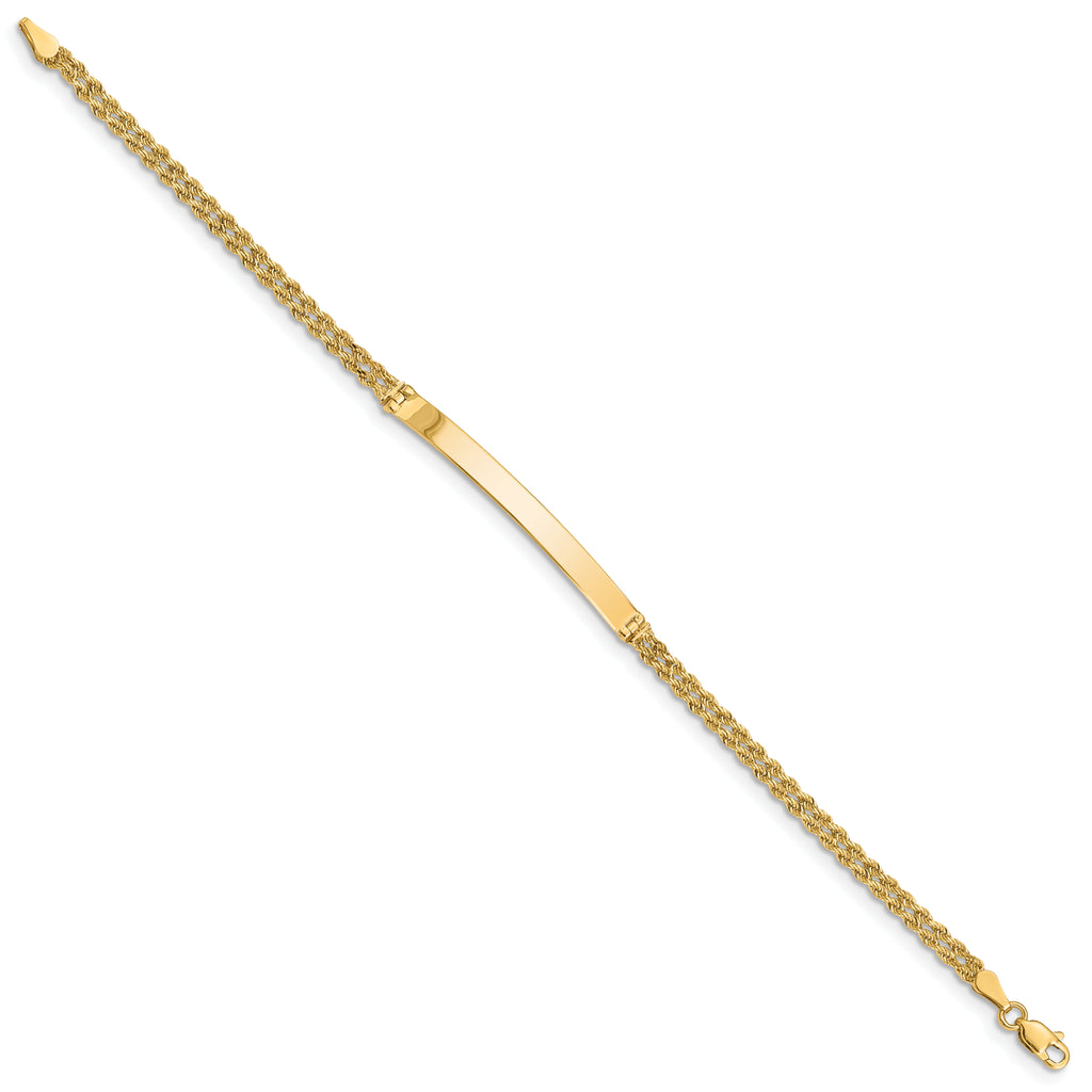 14k Polished Solid Chain/Solid Plate Two-Strand Rope 41x5mm Plate 8 inch ID Bracelet