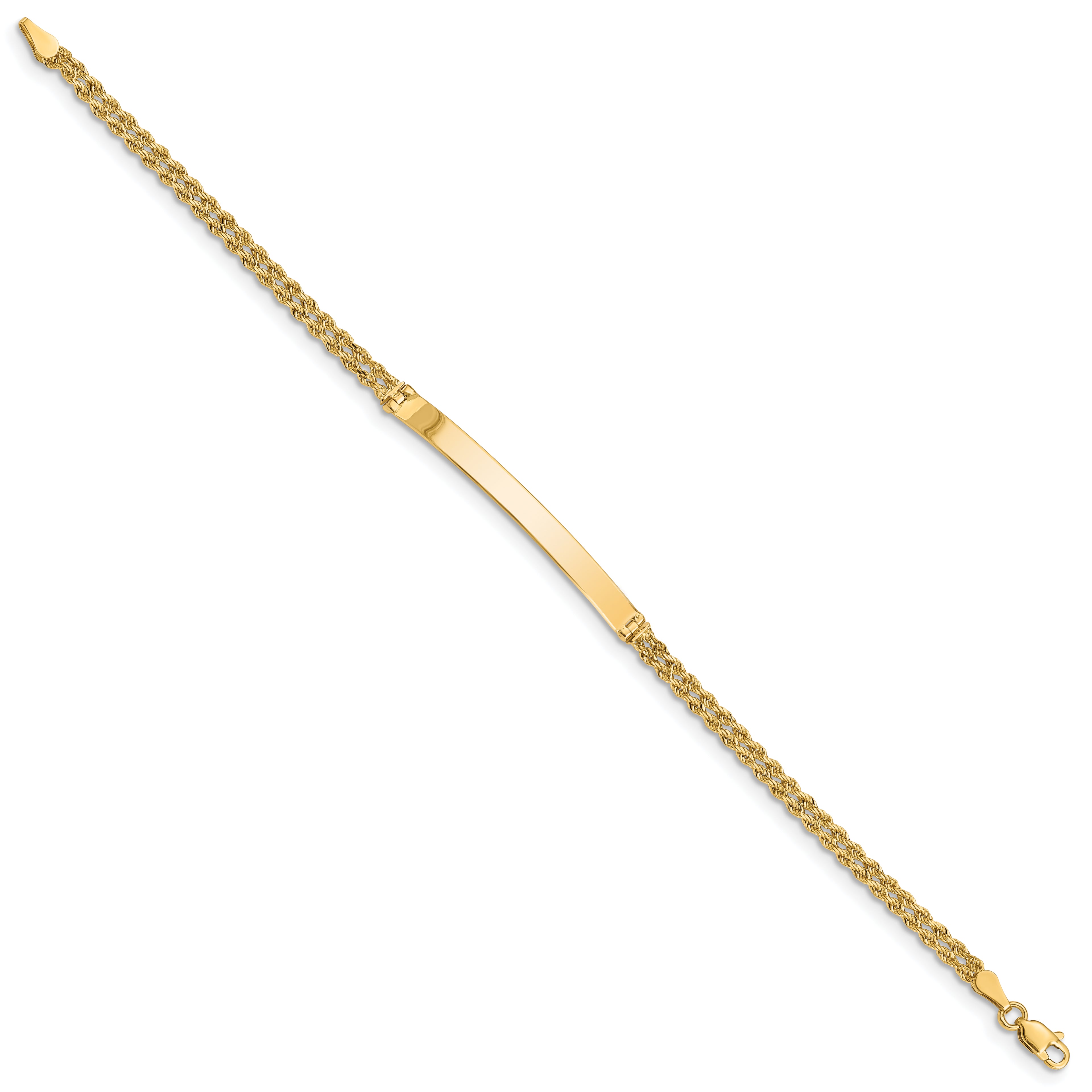 14k Polished Solid Chain/Solid Plate Two-Strand Rope 41x5mm Plate 8 inch ID Bracelet