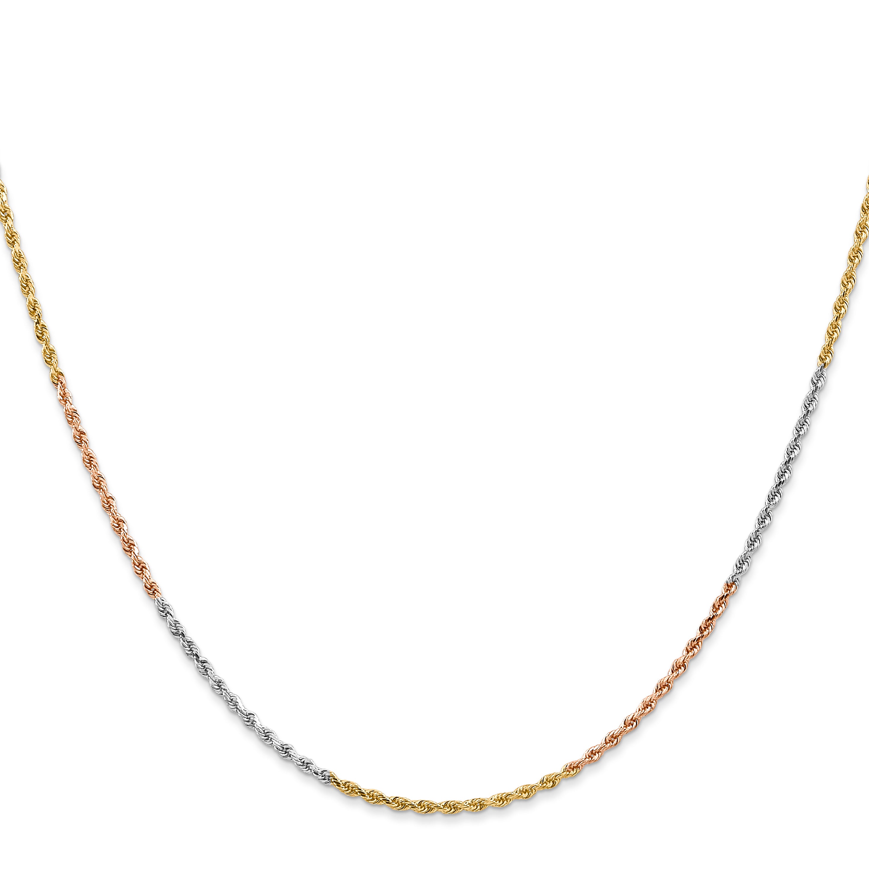 14K Tri-colored 24 inch 1.5mm Diamond-cut Rope with Lobster Clasp Chain