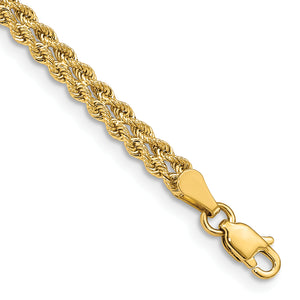 14k 3.75mm Wide Double Strand Rope 8 inch Bracelet