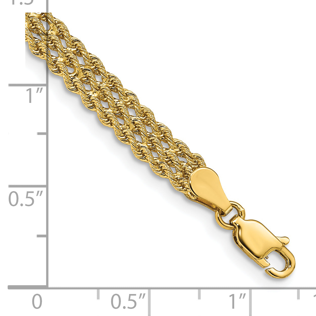 14k 5.5mm Wide Triple Strand Rope 8 inch Bracelet