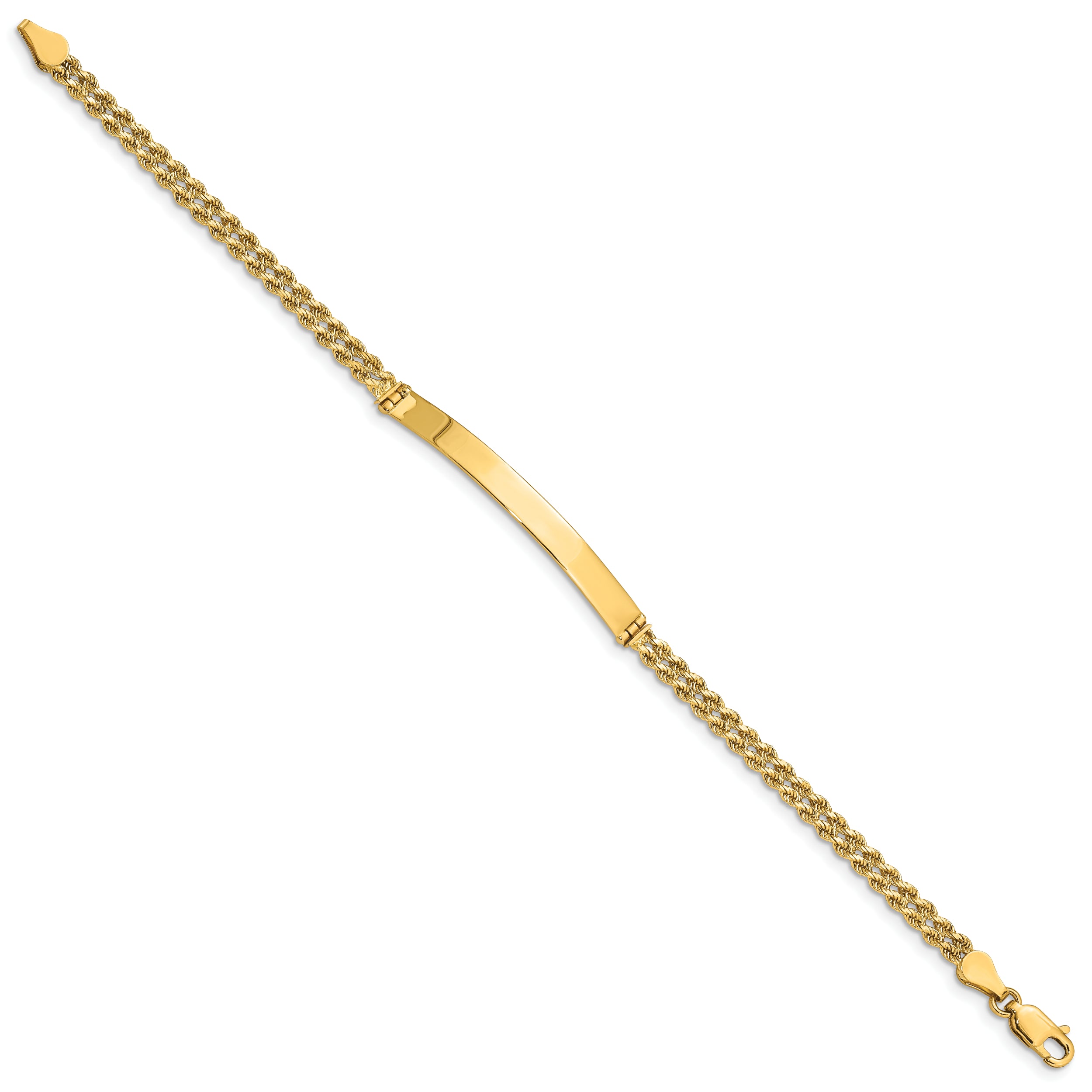 14k Polished Solid Chain/Solid Plate Two-Strand Rope 41x5mm Plate 8 inch ID Bracelet