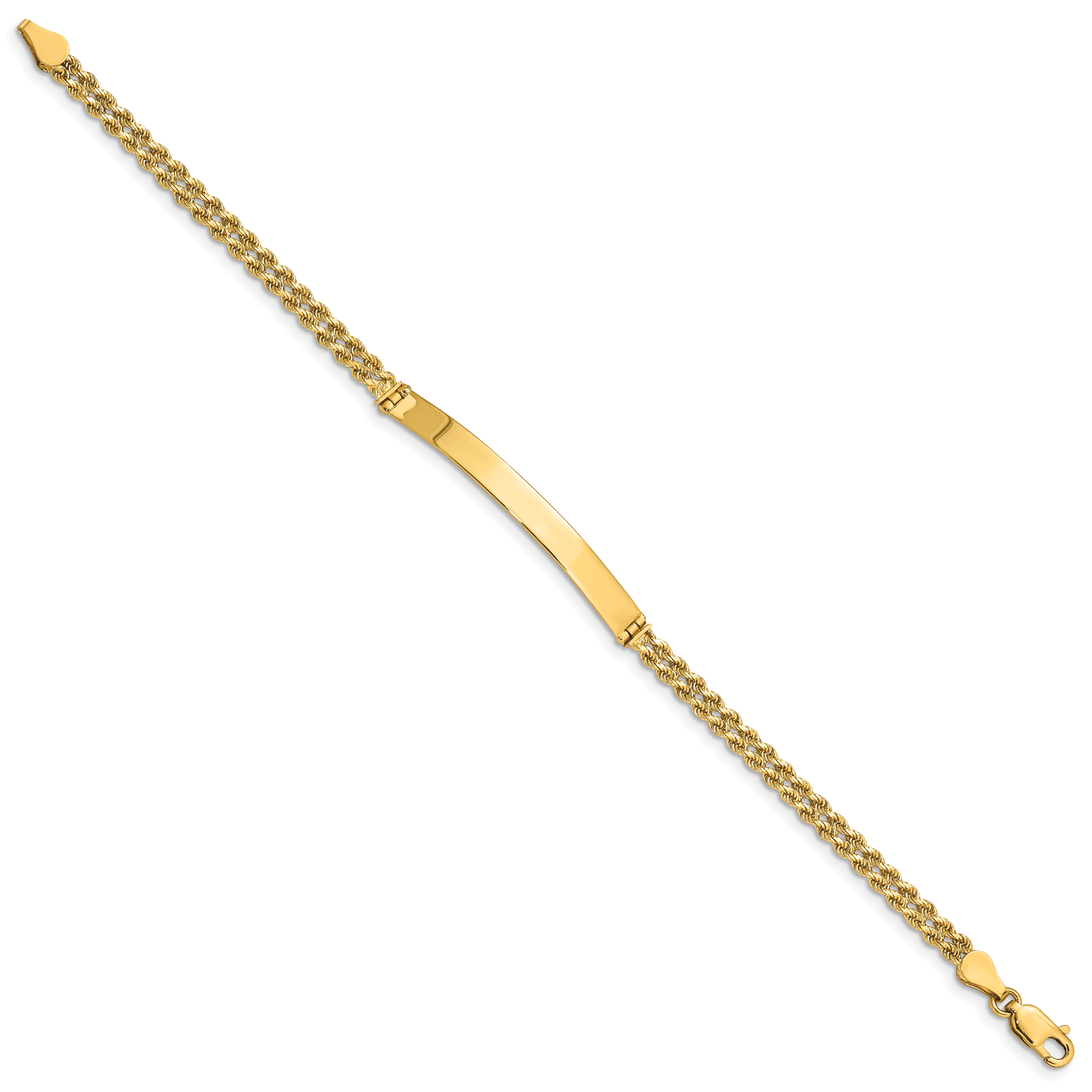 14k Polished Solid Chain/Solid Plate Two-Strand Rope 41x5mm Plate 8 inch ID Bracelet