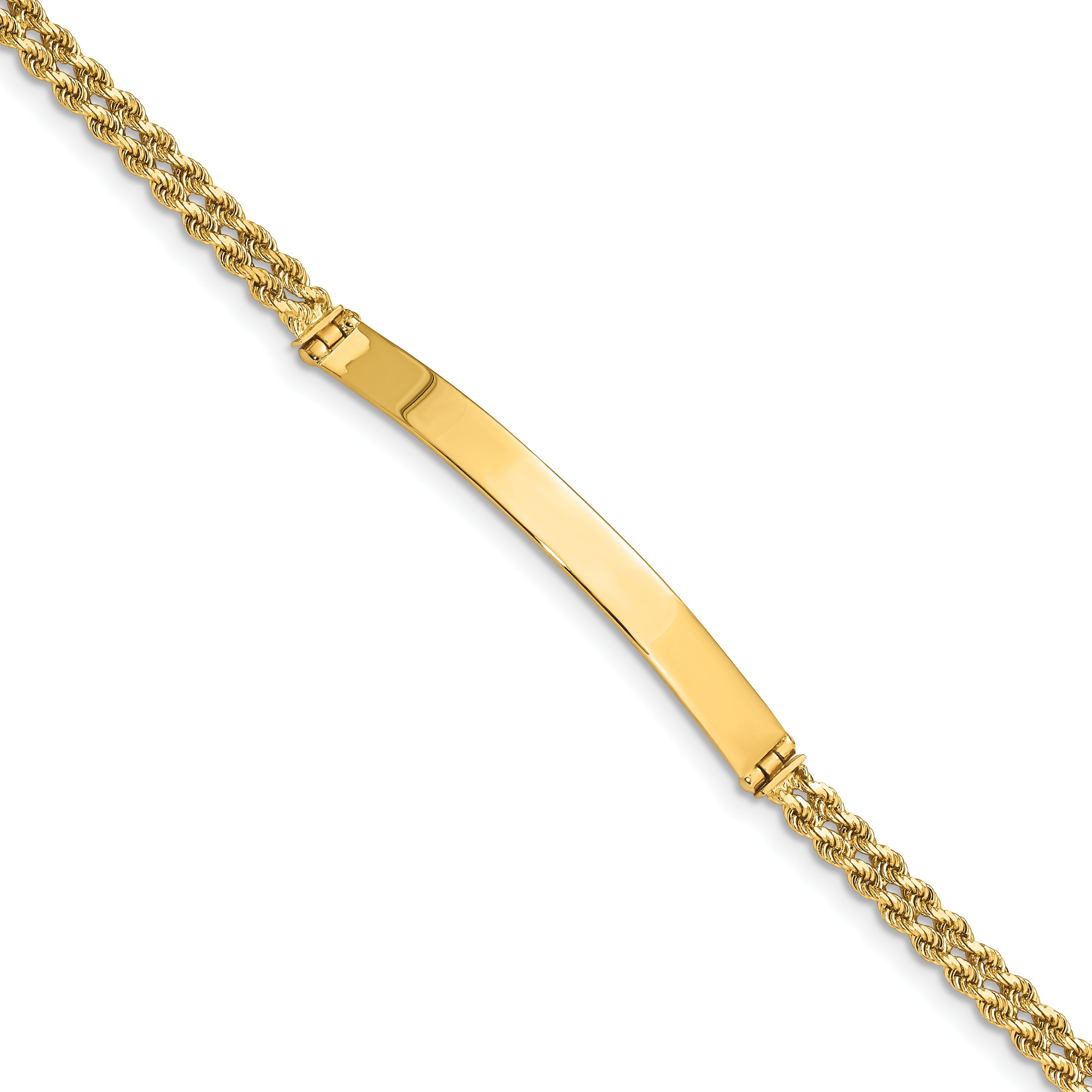14k Polished Solid Chain/Solid Plate Two-Strand Rope 41x5mm Plate 8 inch ID Bracelet
