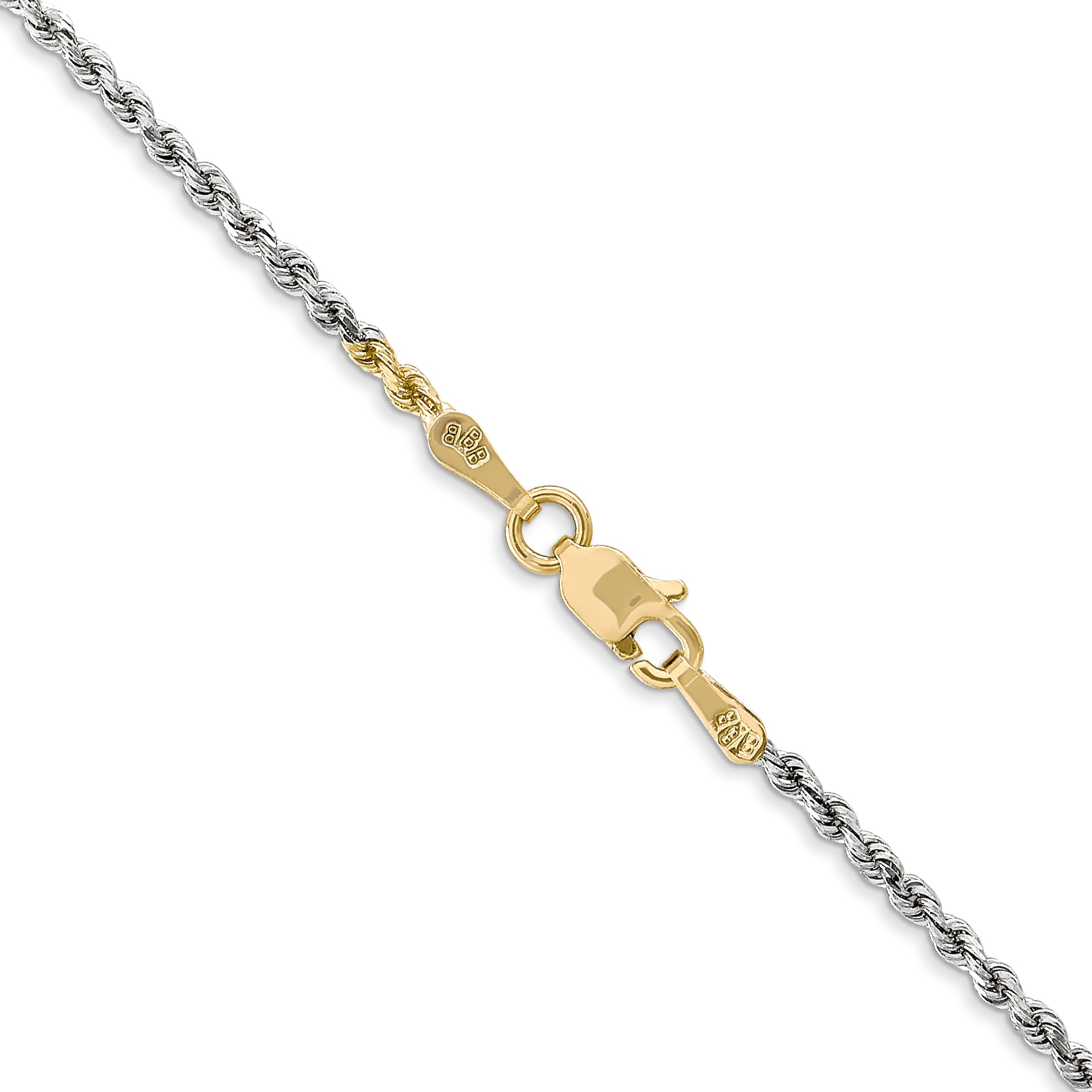 14K Tri-colored 24 inch 1.75mm Diamond-cut Rope with Lobster Clasp Chain