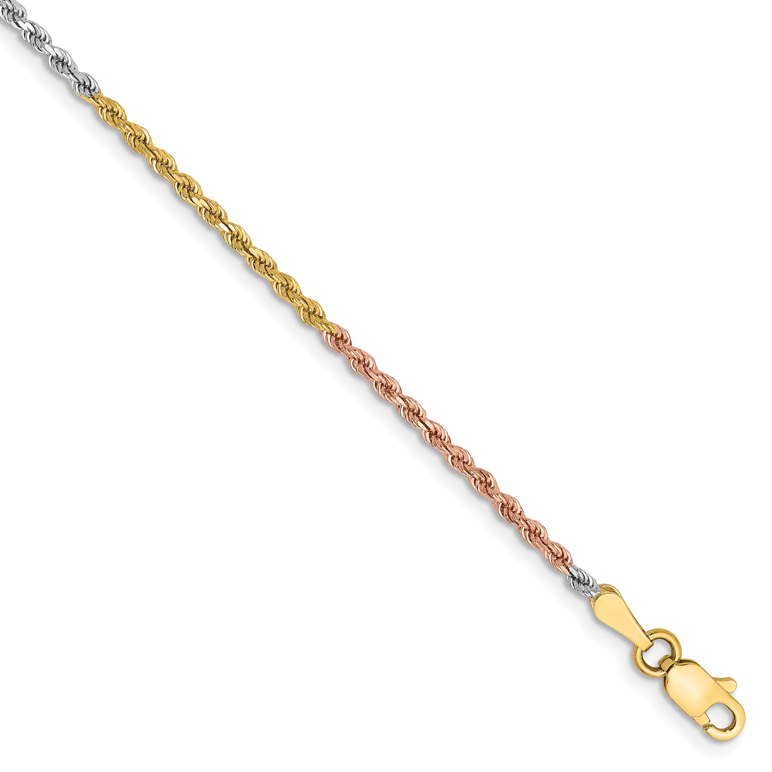14K Tri-colored 10 inch 1.75mm Diamond-cut Rope with Lobster Clasp Anklet Main image
