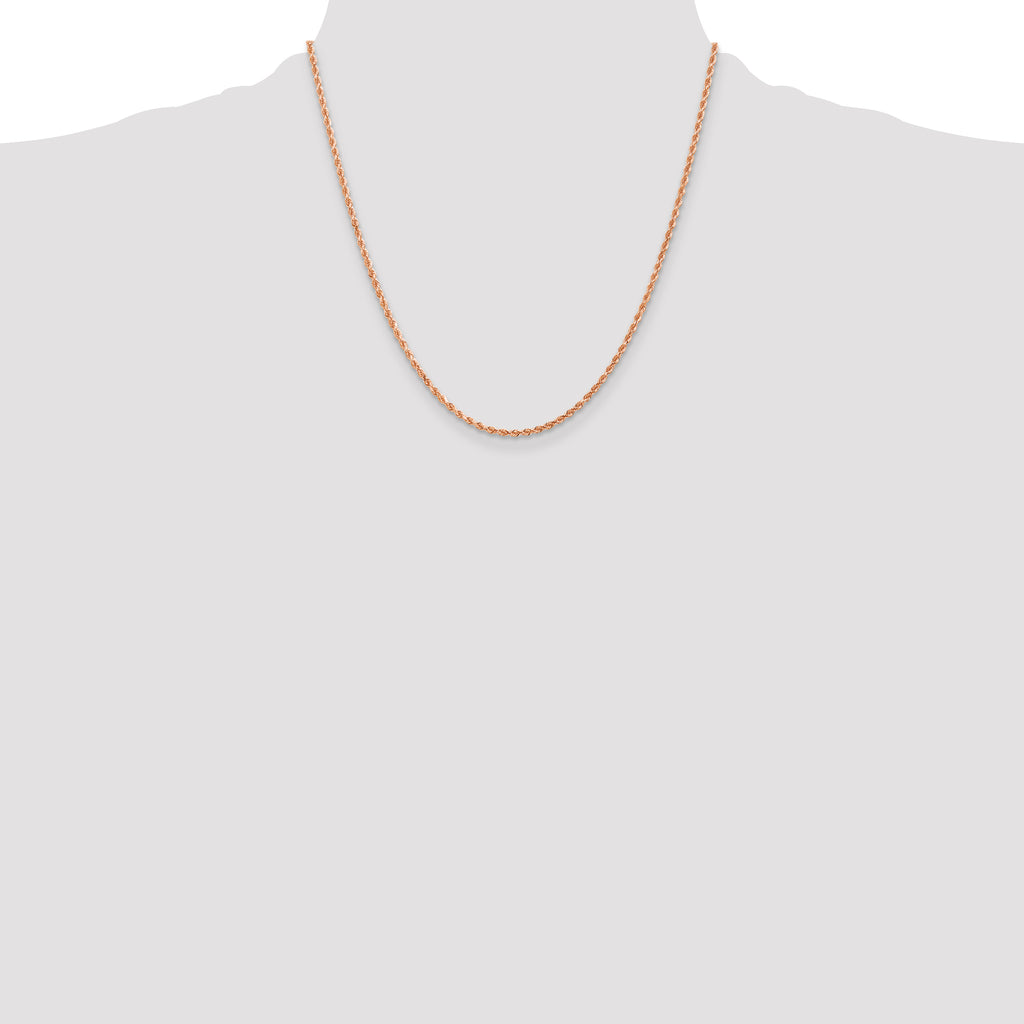 14K Rose Gold 20 inch 2mm Diamond-cut Rope with Lobster Clasp Chain
