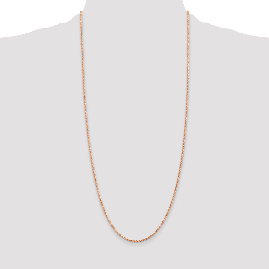 14K Rose Gold 30 inch 2mm Diamond-cut Rope with Lobster Clasp Chain