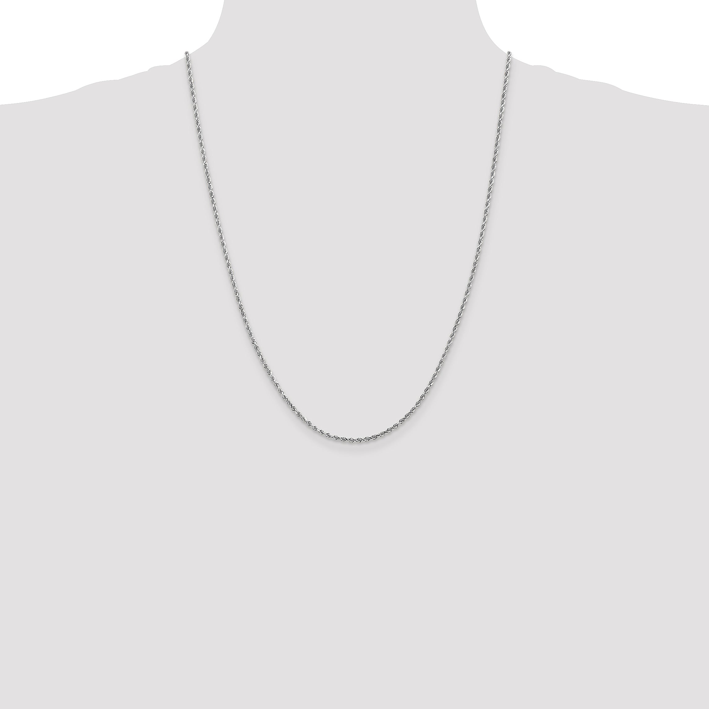 14K White Gold 24 inch 2mm Diamond-cut Rope with Lobster Clasp Chain