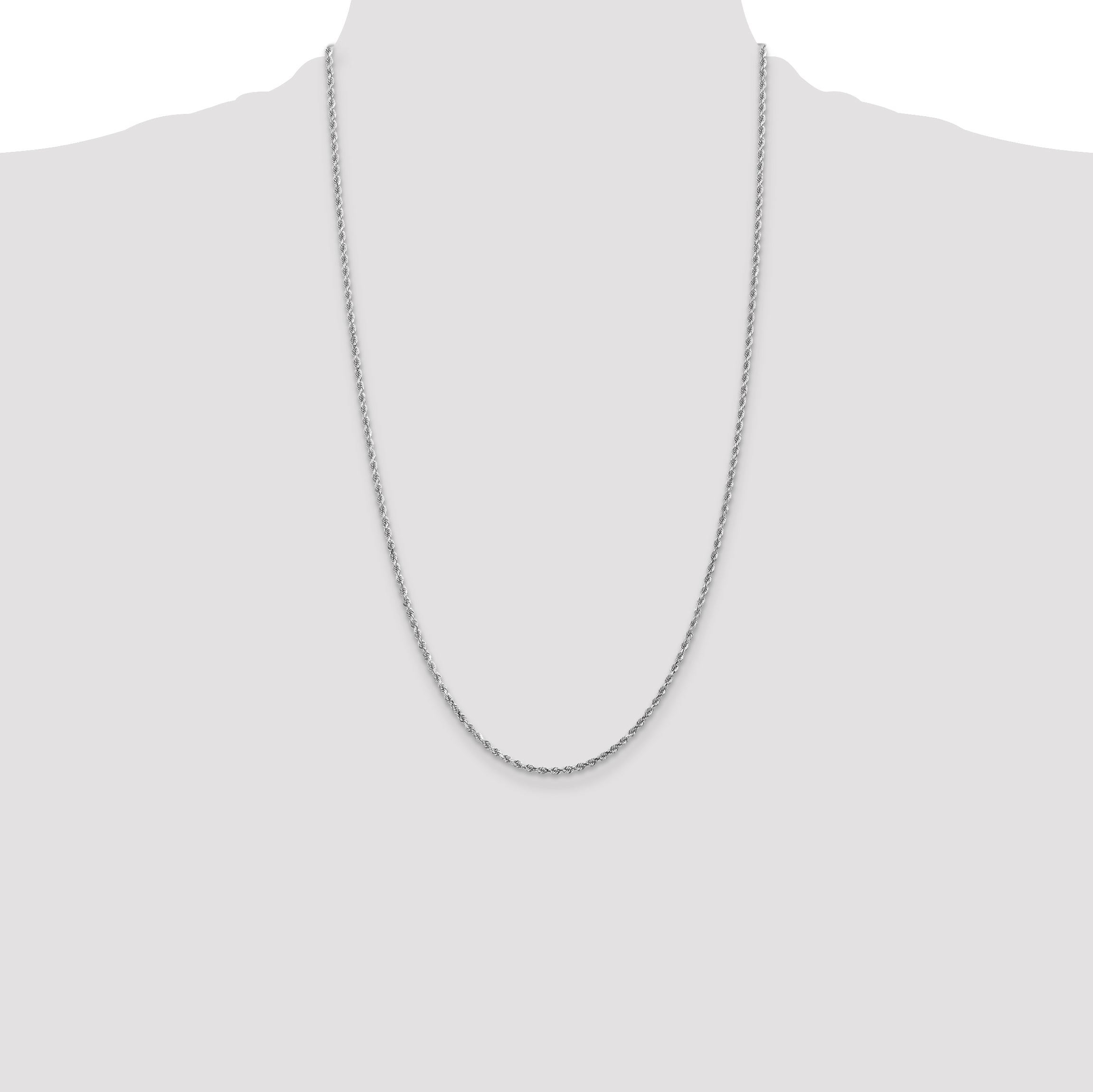 14K White Gold 26 inch 2mm Diamond-cut Rope with Lobster Clasp Chain