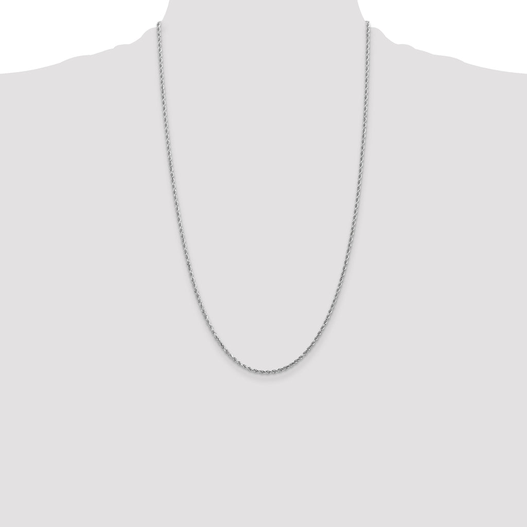 14K White Gold 26 inch 2mm Diamond-cut Rope with Lobster Clasp Chain