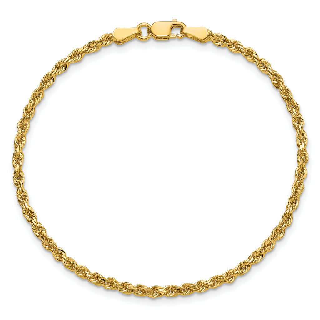 14K 9 inch 2.25mm Diamond-cut Rope with Lobster Clasp Anklet