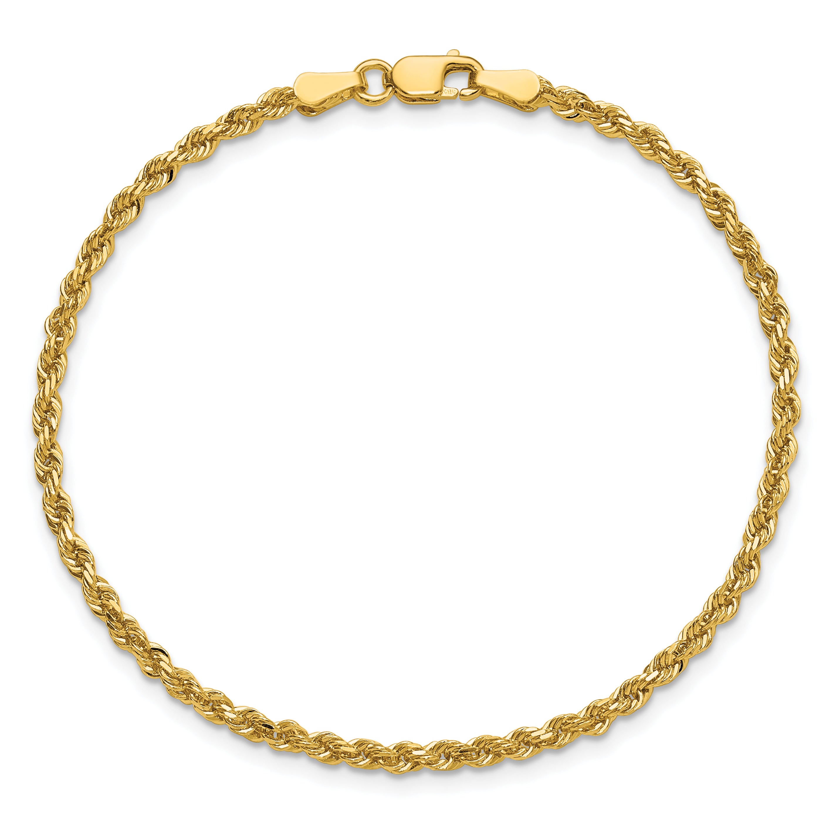 14K 9 inch 2.25mm Diamond-cut Rope with Lobster Clasp Anklet