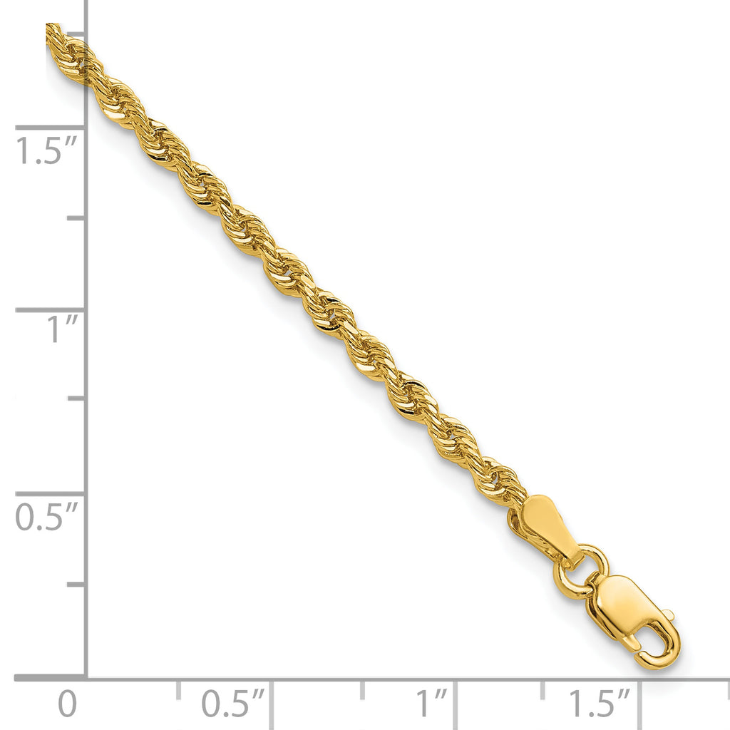 14K 9 inch 2.25mm Diamond-cut Rope with Lobster Clasp Anklet