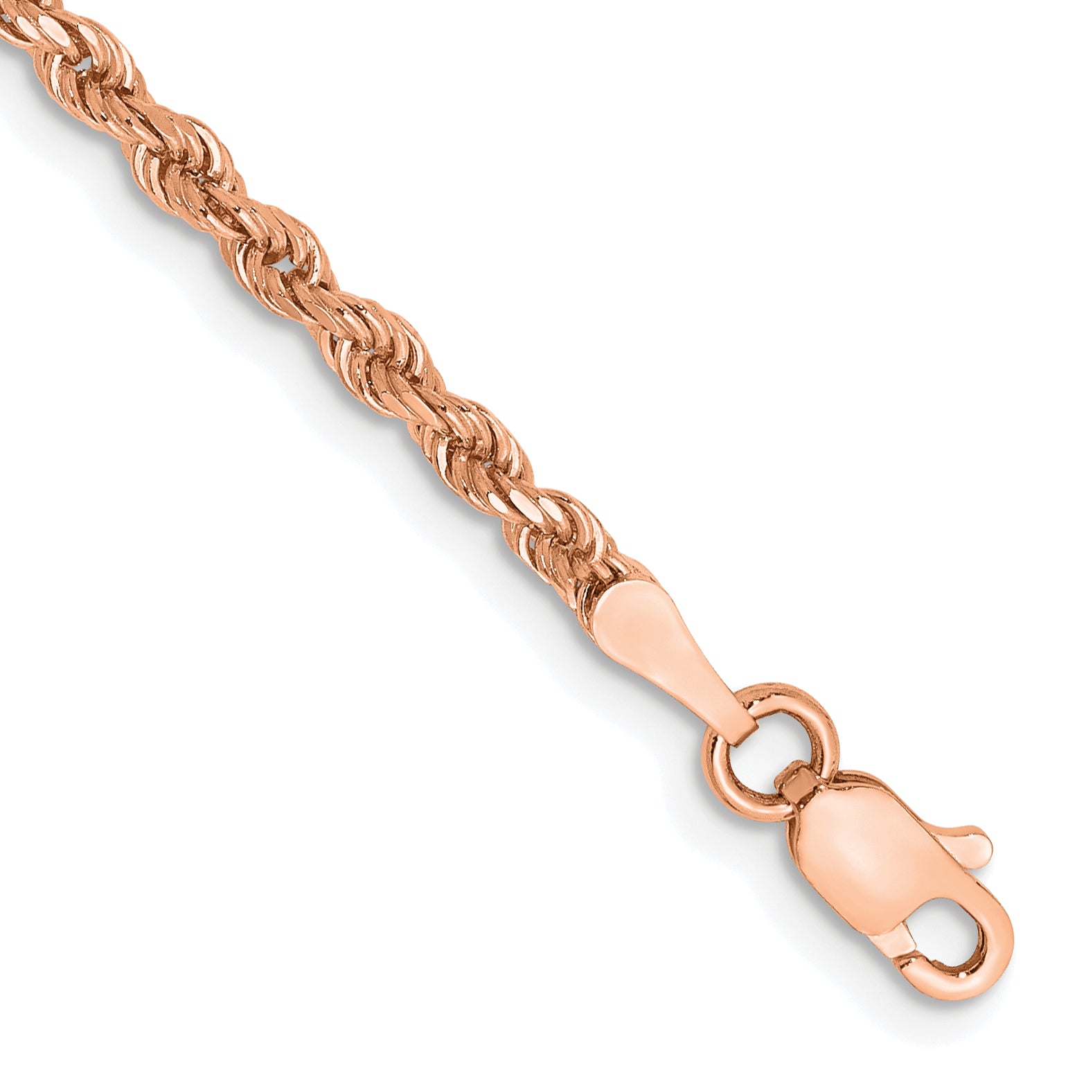 14K Rose Gold 8 inch 2.25mm Diamond-cut Rope with Lobster Clasp Chain Main image